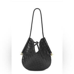 Chic Black Woven Shoulder Bag with Wallet